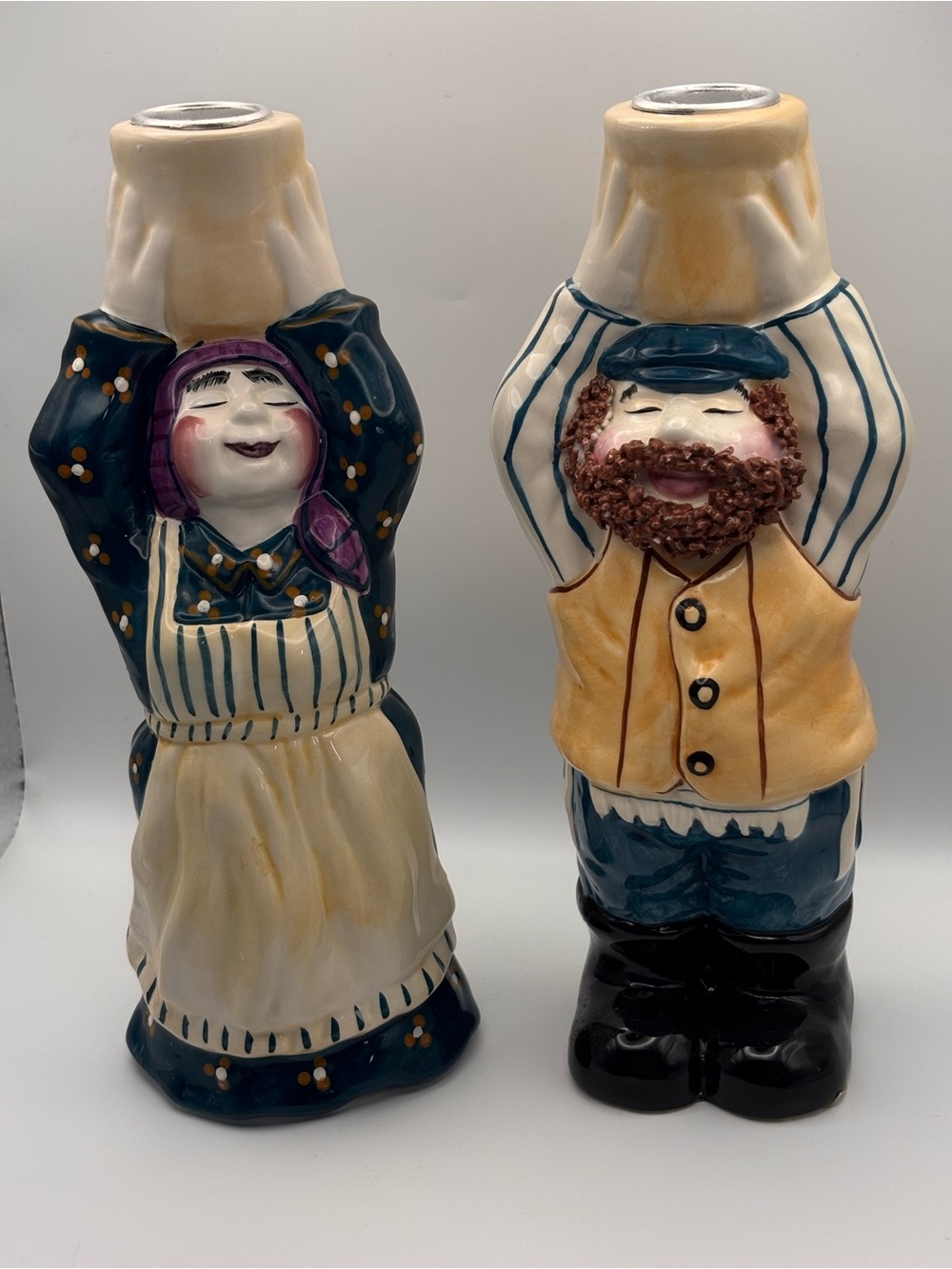 Vintage Judaica Shabbat Ceramic Candlestick Holders by Apple Tree Design
